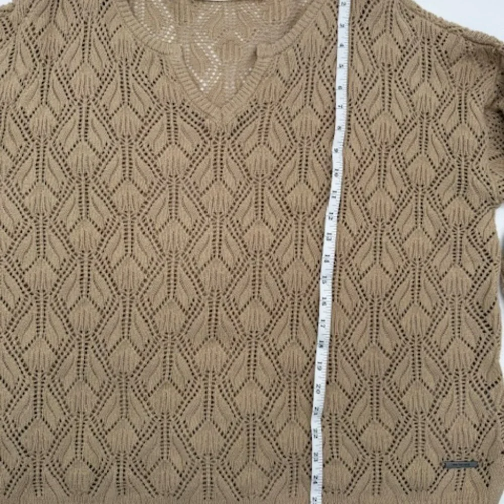 Peace Love World Boheme Open Knit V Neck Sweater XL Boho Crochet QVC